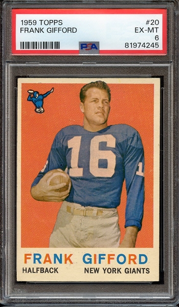 1959 TOPPS 20 FRANK GIFFORD PSA EX-MT 6