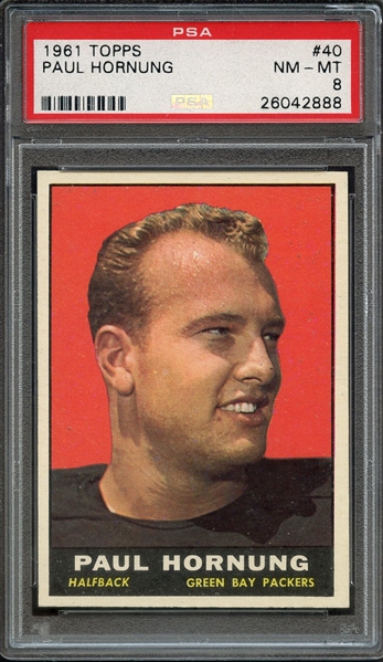 1961 TOPPS 40 PAUL HORNUNG PSA NM-MT 8