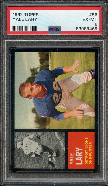 1962 TOPPS 56 YALE LARY PSA EX-MT 6