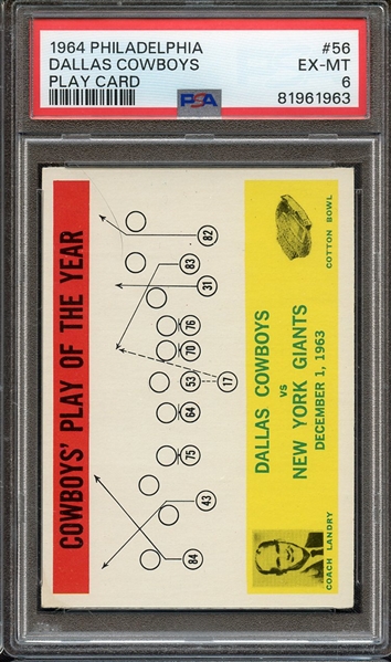 1964 PHILADELPHIA 56 DALLAS COWBOYS PLAY CARD PSA EX-MT 6