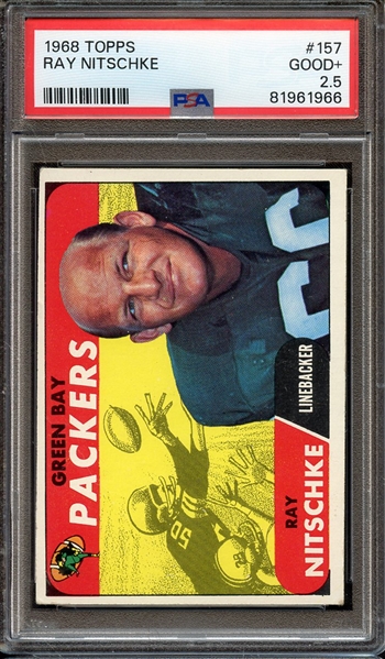 1968 TOPPS 157 RAY NITSCHKE PSA GOOD+ 2.5