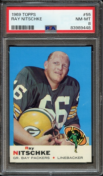 1969 TOPPS 55 RAY NITSCHKE PSA NM-MT 8