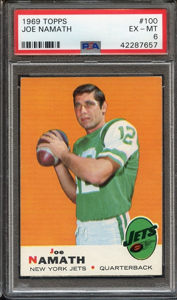 1969 TOPPS 100 JOE NAMATH PSA EX-MT 6