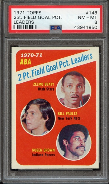 1971 TOPPS 148 2pt. FIELD GOAL PCT. LEADERS PSA NM-MT 8