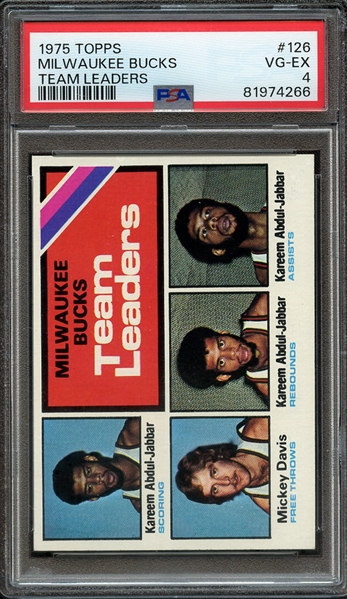 1975 TOPPS 126 MILWAUKEE BUCKS TEAM LEADERS PSA VG-EX 4