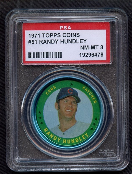 1971 TOPPS COINS 51 RANDY HUNDLEY PSA NM-MT 8