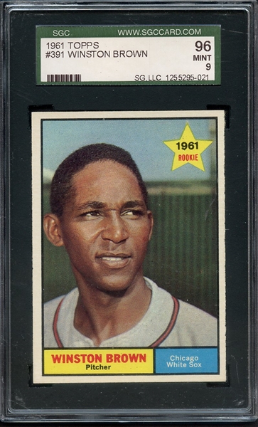 1961 TOPPS 391 WINSTON BROWN SGC MINT 96 / 9