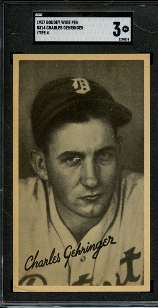 1937 GOUDEY WIDE PEN R314 CHARLES GEHRINGER TYPE 4 SGC VG 3