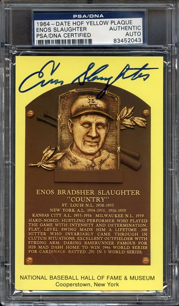 ENOS SLAUGHTER SIGNED HOF POSTCARD PSA/DNA AUTO AUTHENTIC