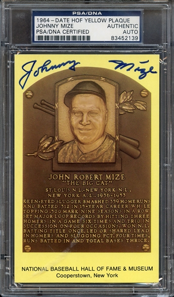 JOHNNY MIZE SIGNED HOF POSTCARD PSA/DNA AUTO AUTHENTIC