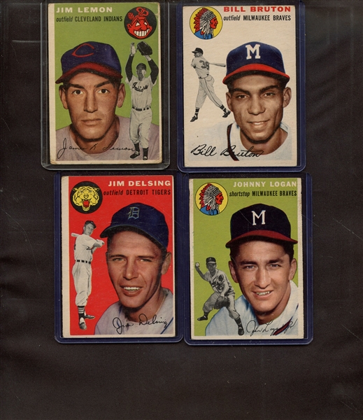 (4) 1954 TOPPS BASEBALL LOT