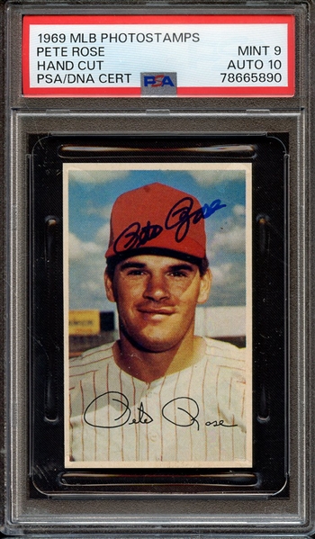 1969 MLB PHOTOSTAMPS SIGNED PETE ROSE PSA MINT 9 PSA/DNA AUTO 10