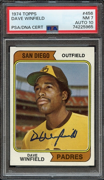 1974 TOPPS 456 SIGNED DAVE WINFIELD PSA NM 7 PSA/DNA AUTO 10