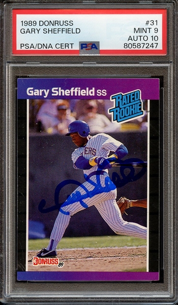 1989 DONRUSS 31 SIGNED GARY SHEFFIELD PSA MINT 9 PSA/DNA AUTO 10