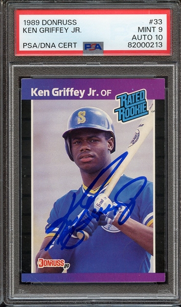 1989 DONRUSS 33 SIGNED KEN GRIFFEY JR PSA MINT 9 PSA/DNA AUTO 10