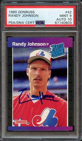 1989 DONRUSS 42 SIGNED RANDY JOHNSON PSA MINT 9 PSA/DNA AUTO 10