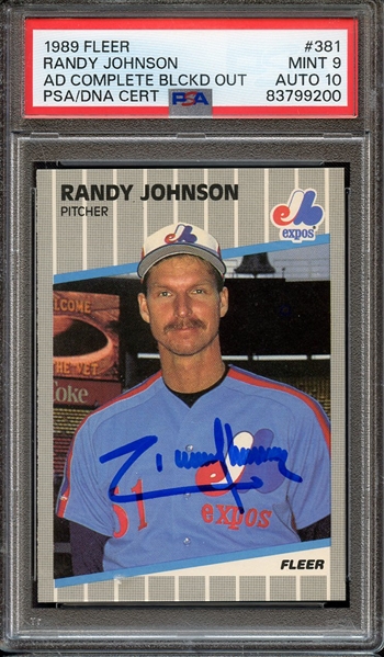 1989 FLEER 381 SIGNED RANDY JOHNSON PSA MINT 9 PSA/DNA AUTO 10