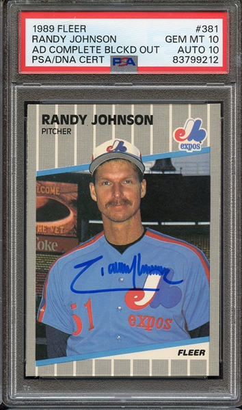 1989 FLEER 381 SIGNED RANDY JOHNSON PSA GEM MT 10 PSA/DNA AUTO 10