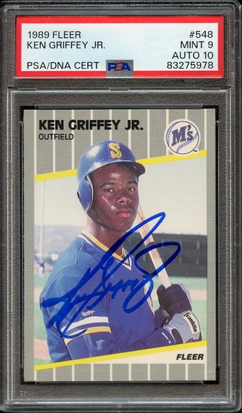 1989 FLEER 548 SIGEND KEN GRIFFEY JR PSA MINT 9 PSA/DNA AUTO 10