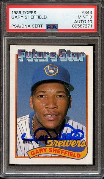 1989 TOPPS 343 SIGNED GARY SHEFFIELD PSA MINT 9 PSA/DNA AUTO 10