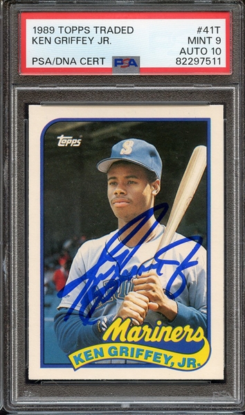 1989 TOPPS TRADED 41T SIGNED KEN GRIFFEY JR PSA MINT 9 PSA/DNA AUTO 10