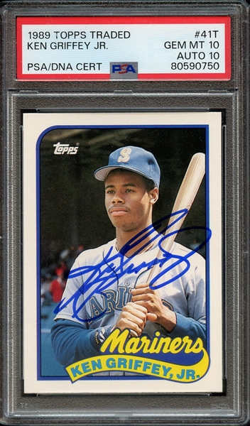 1989 TOPPS TRADED 41T SIGNED KEN GRIFFEY JR PSA GEM MT 10 PSA/DNA AUTO 10