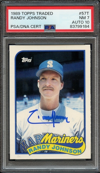 1989 TOPPS TRADED 57T SIGNED RANDY JOHNSON PSA NM 7 PSA/DNA AUTO 10