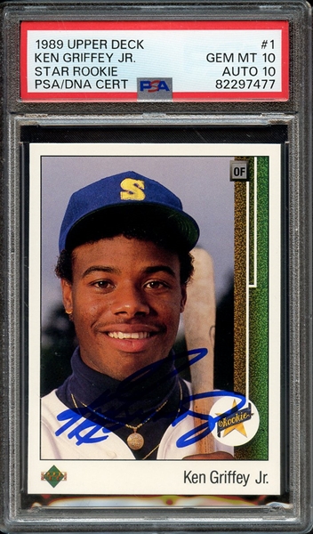 1989 UPPER DECK 1 SIGNED KEN GRIFFEY JR PSA GEM MT 10 PSA/DNA AUTO 10