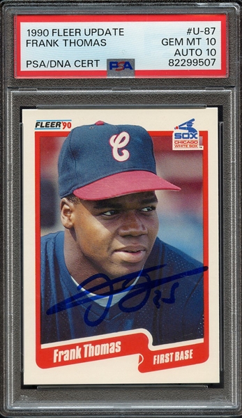 1990 FLEER UPDATE U87 SIGNED FRANK THOMAS PSA GEM MT 10 PSA/DNA AUTO 10