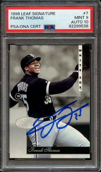 1996 LEAF SIGNATURE 7 SIGNED FRANK THOMAS PSA MINT 9 PSA/DNA AUTO 10