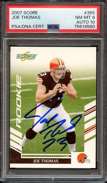 2007 SCORE 355 SIGNED JOE THOMAS PSA NM-MT 8 PSA/DNA AUTO 10