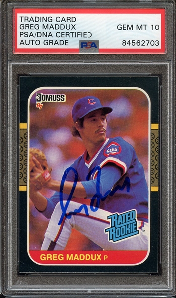 1987 DONRUSS 36 SIGNED GREG MADDUX PSA/DNA AUTO 10