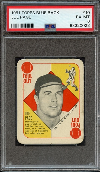 1951 TOPPS BLUE BACK 10 JOE PAGE PSA EX-MT 6