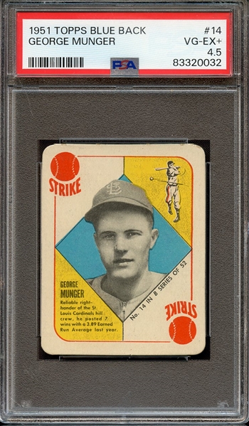 1951 TOPPS BLUE BACK 14 GEORGE MUNGER PSA VG-EX+ 4.5