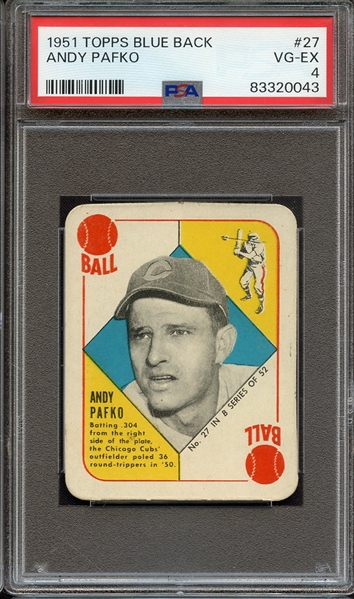 1951 TOPPS BLUE BACK 27 ANDY PAFKO PSA VG-EX 4