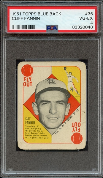 1951 TOPPS BLUE BACK 36 CLIFF FANNIN PSA VG-EX 4