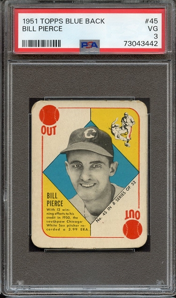 1951 TOPPS BLUE BACK 45 BILL PIERCE PSA VG 3