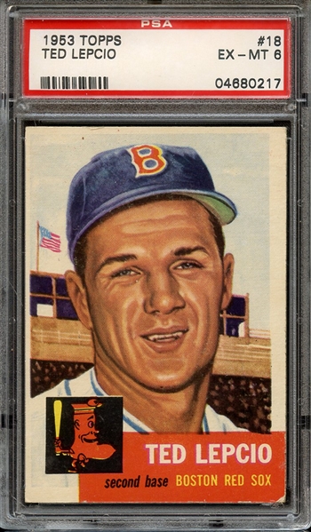 1953 TOPPS 18 TED LEPCIO PSA EX-MT 6