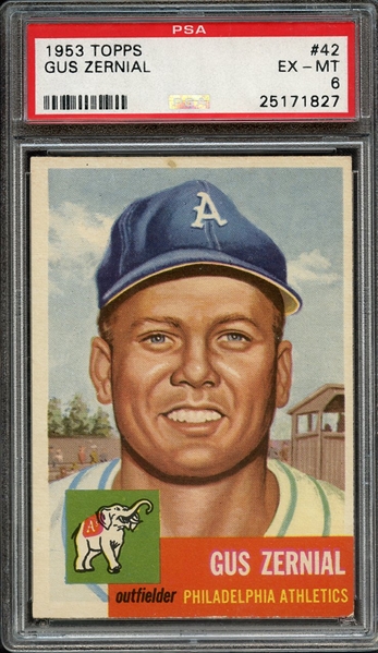 1953 TOPPS 42 GUS ZERNIAL PSA EX-MT 6