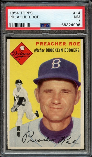 1954 TOPPS 14 PREACHER ROE PSA NM 7