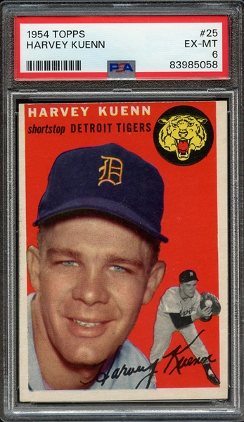 1954 TOPPS 25 HARVEY KUENN PSA EX-MT 6