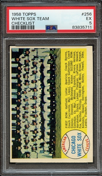 1958 TOPPS 256 WHITE SOX TEAM CHECKLIST PSA EX 5