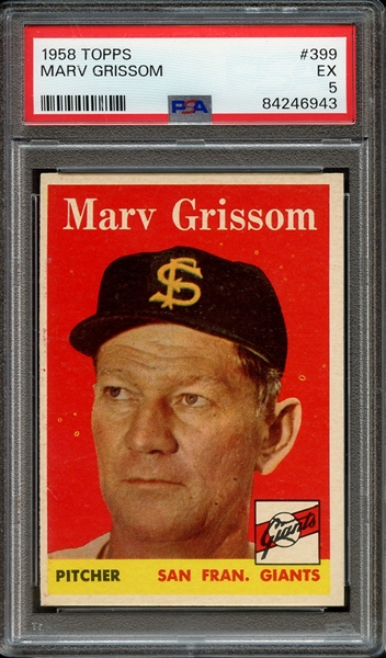 1958 TOPPS 399 MARV GRISSOM PSA EX 5