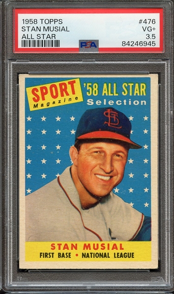 1958 TOPPS 476 STAN MUSIAL ALL STAR PSA VG+ 3.5