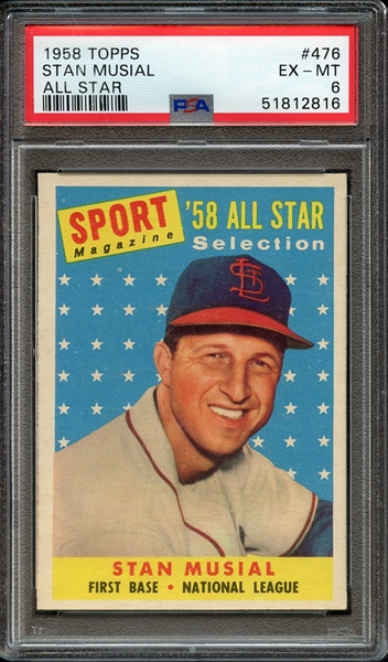 1958 TOPPS 476 STAN MUSIAL ALL STAR PSA EX-MT 6