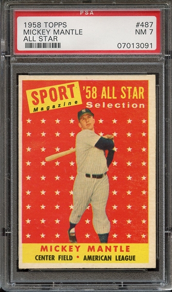 1958 TOPPS 487 MICKEY MANTLE ALL STAR PSA NM 7