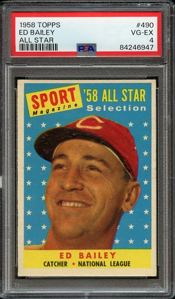 1958 TOPPS 490 ED BAILEY ALL STAR PSA VG-EX 4