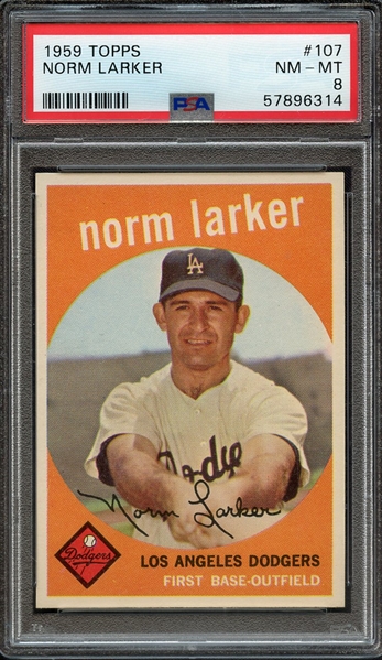 1959 TOPPS 107 NORM LARKER PSA NM-MT 8