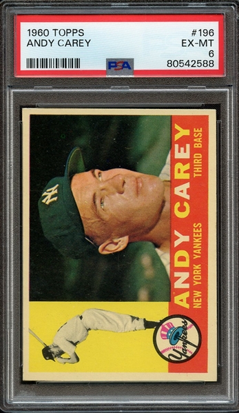 1960 TOPPS 196 ANDY CAREY PSA EX-MT 6