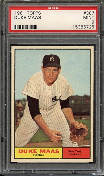 1961 TOPPS 387 DUKE MAAS PSA MINT 9